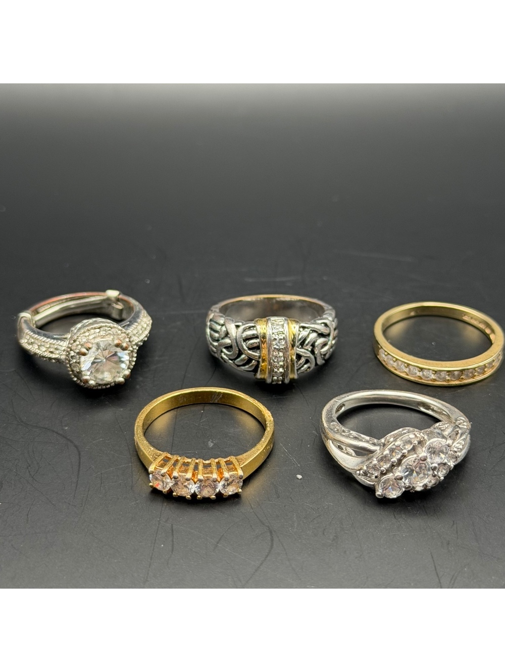 Vintage Costume Jewelry Gold Tone Rings Lot of 5
